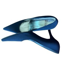 Stuart Weitzman Women’s Size 8 Navy Blue Satin Kitten Heel Shoes